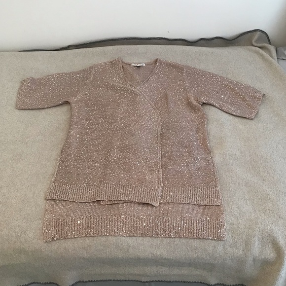 WD.NY Sequin Knit Short Sleeve Taupe Cardigan ~ NWOT - Picture 1 of 13